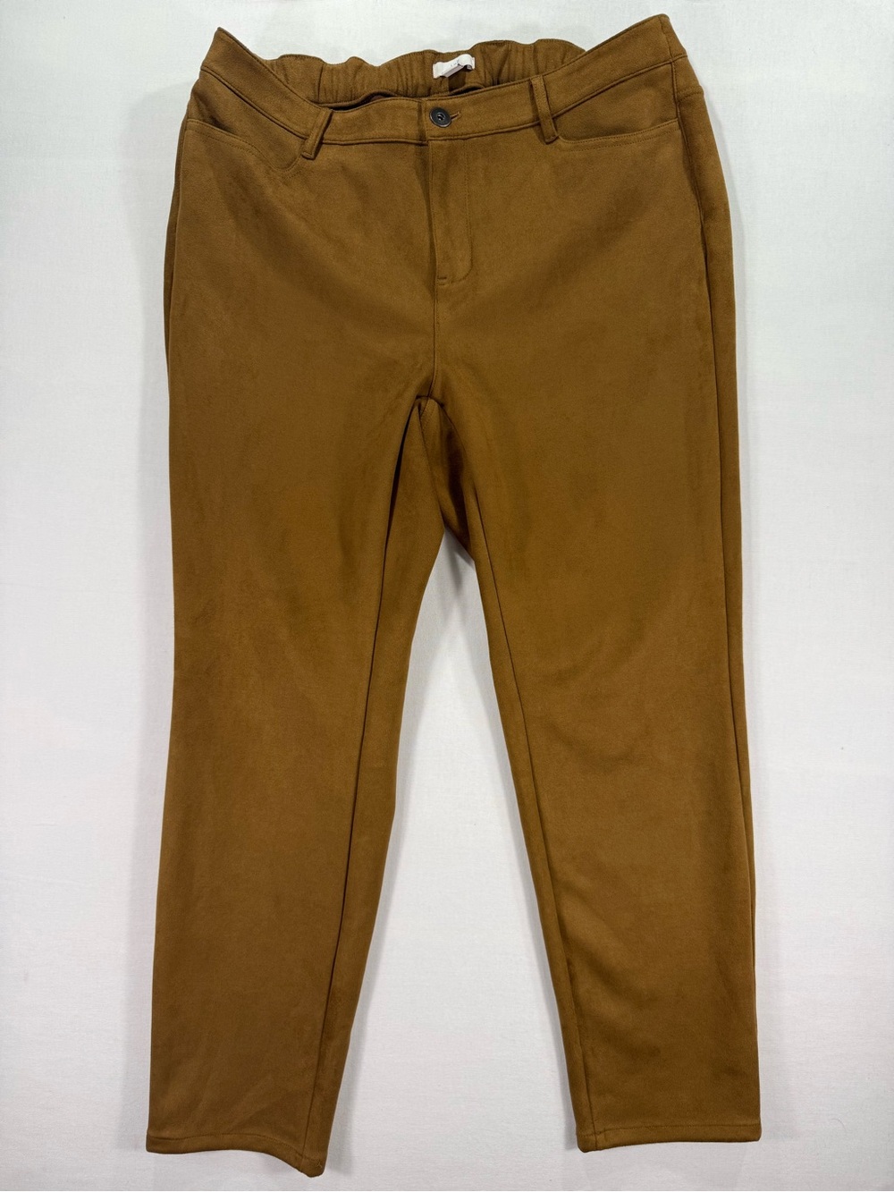 J.Jill Faux-Suede Seamed Slim-Leg Pants Brown